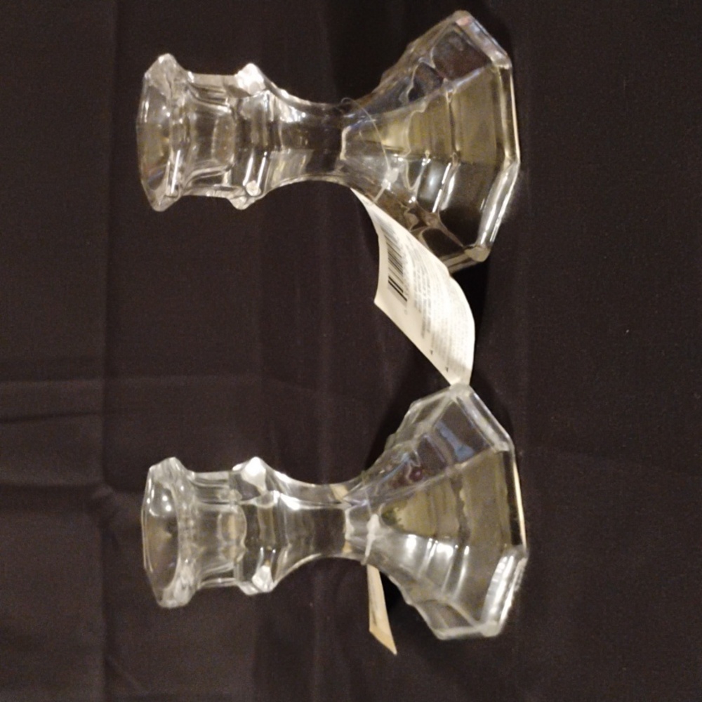 Vtg Glass Candle Holders Set Of 2 (Size 3.4 X 4)